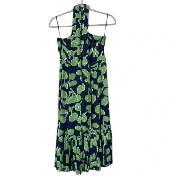 Tory Burch Eloriane Navy/Green Leaf Print Silk
Halter Dress Size 8 - Picture 9 of 14